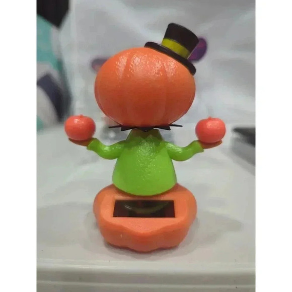 Lot of 3 Solar Powered Dancing Bobble Head Hallowee Pumpkin Cat Skeleton‎ Heads - Picture 5 of 13